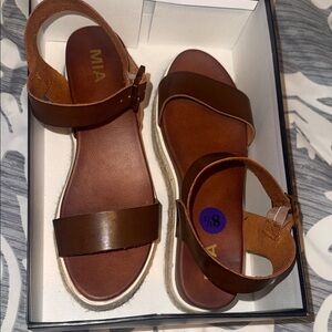 MIA Brown Leather Ankle Strap Sandals